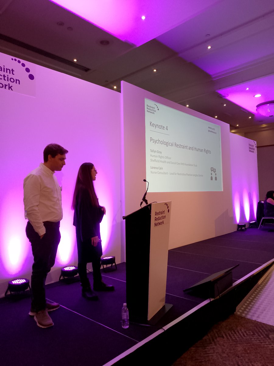 From @SHSCFT we have Dr Tallyn Gray and Lorena Cain are speaking about the impact of #PsychologicalRestraint on the human rights of the people it is used against and how we can move away from it's use

#RestraintReduction
#RRNConf23