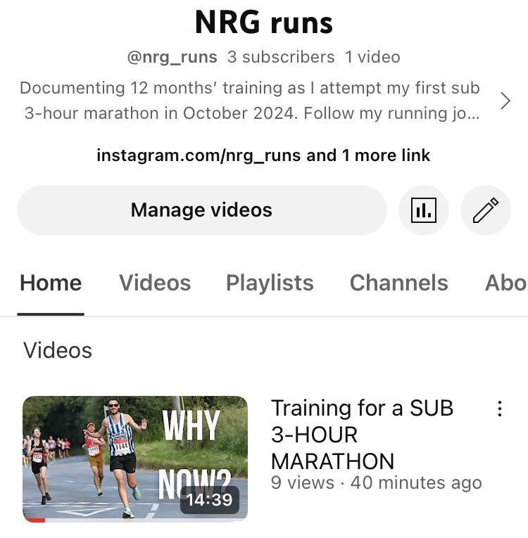 OK, I’ve done it. I’ve started a YouTube channel. 

It’s about training for a sub 3-hour marathon. 

If you like running, please subscribe. If you don’t, please subscribe… and enjoy the suffering. Not subscribing is also fine 😂

First video 🫣 youtu.be/-AExf916n_Q?si…

#Scared