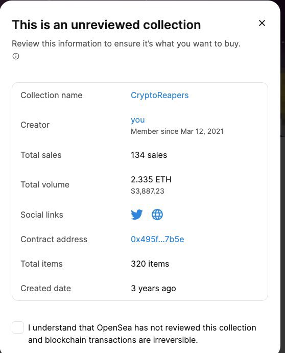 OpenSea shadowbanning collections that don’t fit its narrative. This is typically smaller indie artists that it thinks aren’t commercial enough.

Meanwhile big corps and connected wagmi individuals get instant verified status with a slick home page feature.

This is not the way👎