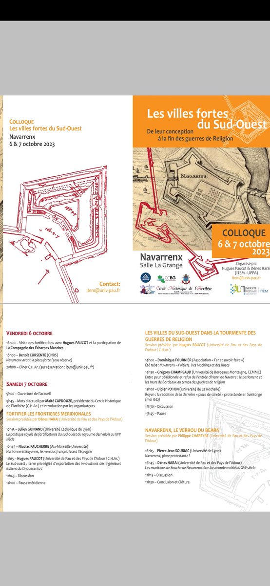 Parler de places fortes dans une place forte. Tous à Navarrenx vendredi et samedi pour parler de villes, de guerres et de territoires. <a href="/JuGuinand/">Julien Guinand</a> <a href="/RouletAurelien/">Aurélien Roulet</a> <a href="/SALESSEFabien/">SALESSE Fabien</a> <a href="/GautierMingous/">Gautier Mingous</a> <a href="/Denes_Harai/">Dénes Harai</a>
