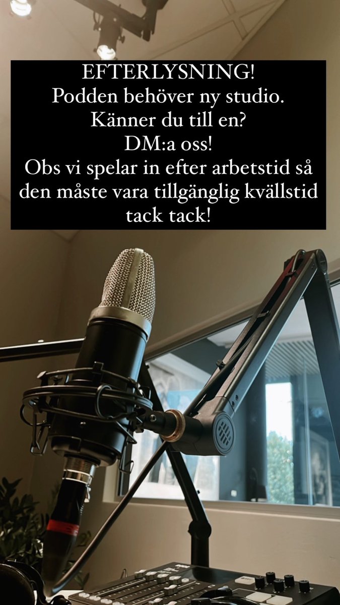 EFTERLYSNING hallå! Jag och <a href="/tyskann/">Ann</a> behöver byta till poddstudio. Någon som kan hjälpa oss? Måste va tillgänglig em/kväll eftersom vi gör podden efter arbetstid. Taack!