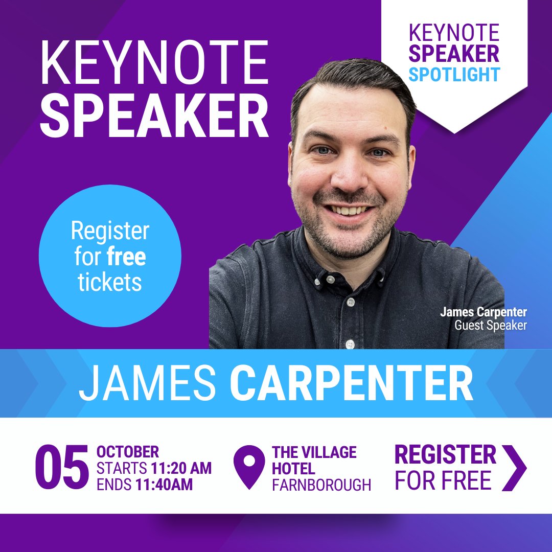 FarnboroughExpo's tweet photo. We are delighted to announce that James Carpenter will be speaking at the upcoming Farnborough Business Expo!🤩📢

James Carpenter's seminar is taking place at 11:20am - 11:40am on Thursday 5th October at The Village Hotel.

Register now: https://t.co/DPFnNIizdM 

#Farnboroug ... https://t.co/hKv4F8OnIh