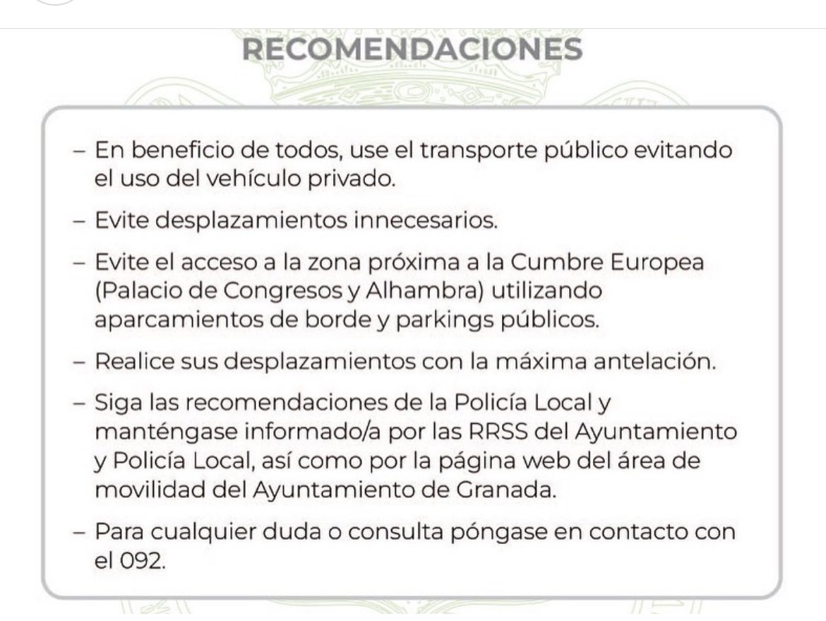 🇪🇺 Cumbre Europea l Granada recibe a los mandatarios de la UE los días 5 y 6 de octubre. 
⛔️ atentos a las indicaciones.
Muchas gracias! 
 @eu2023es