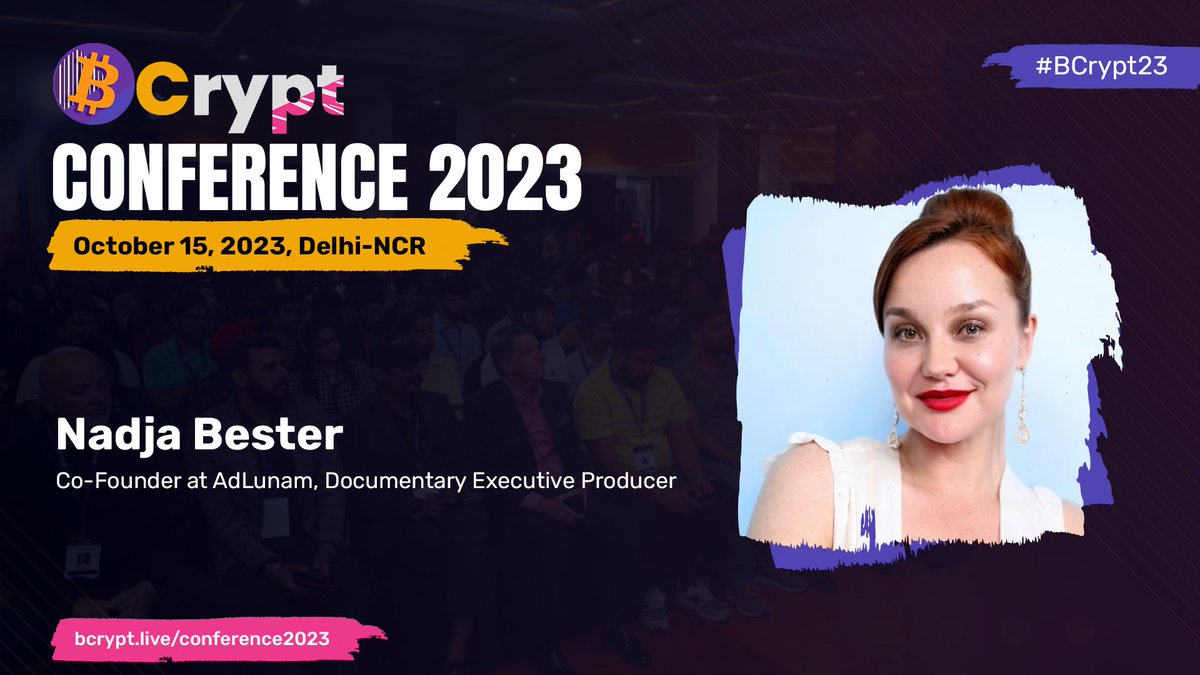 BcryptGlobal's tweet photo. We're honored to have @nadjabester, Co-founder
@adlunaminc, as a speaker for BCrypt Conference 2023. Get ready to be inspired by her valuable insights and experience!
For more details visit: https://t.co/Lh8VAmTqdQ
#BCrypt23 #BCrypt2023 #Web3 #web3community #BCryptIndia https://t.co/WEGE8G0rvw