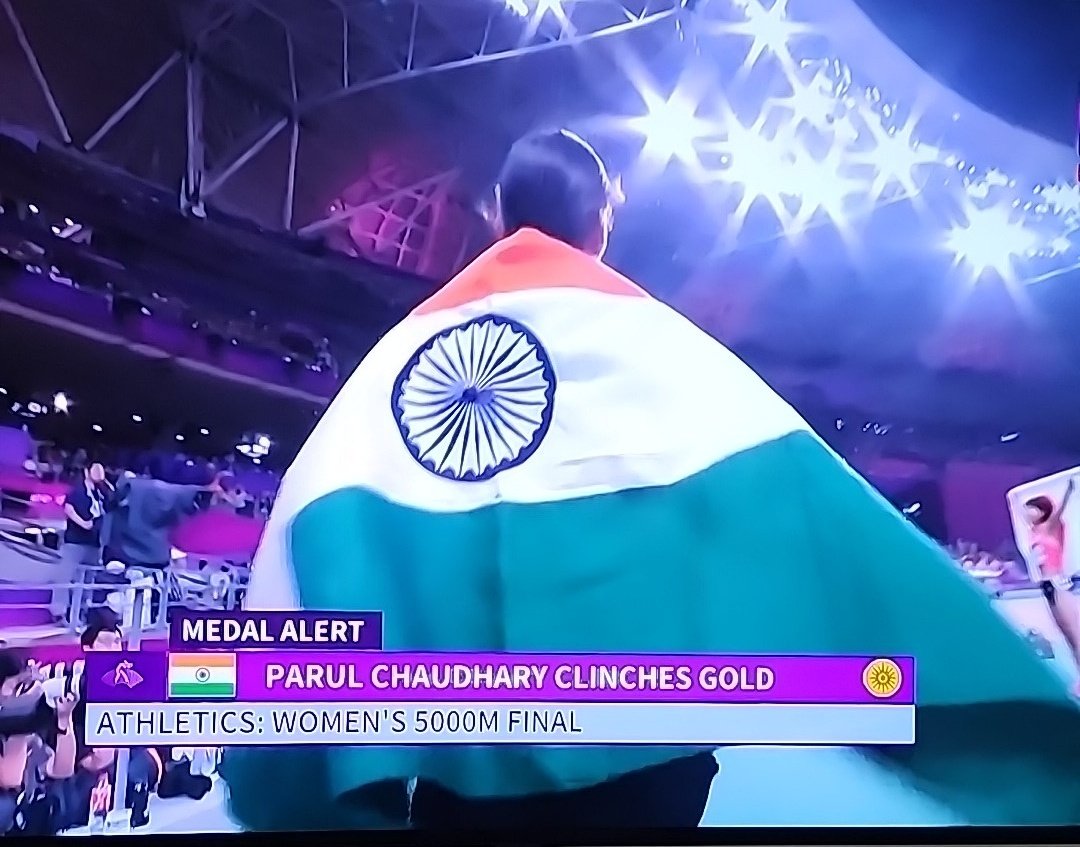 ronnytheodore's tweet photo. #parulchaudhary what a run.. what a comeback.  #AsianGames2023 #GOLD https://t.co/ty8Tj84Lon