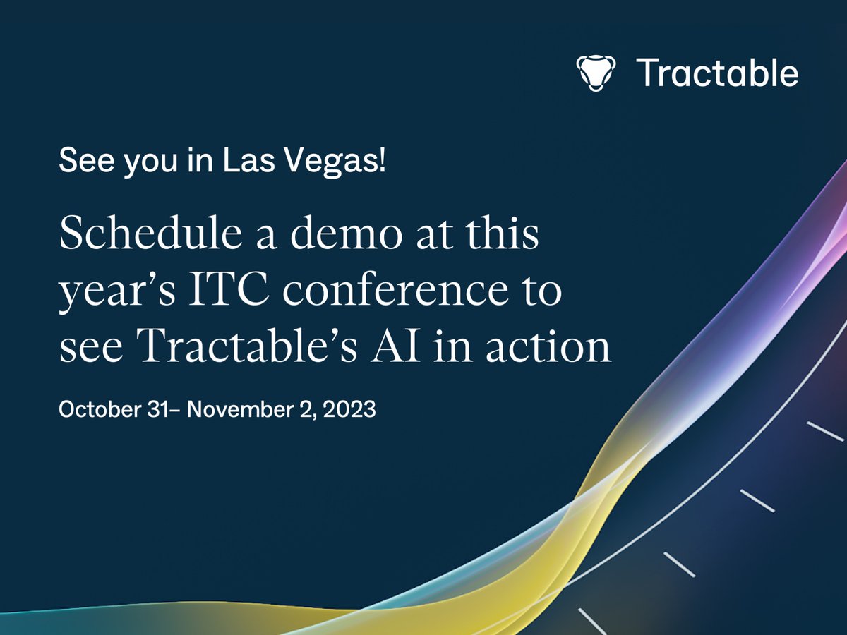 We can't wait to see you later this month at #ITC2023! 

Follow this link to set up a demo and see for yourself how Tractable's AI is revolutionizing P&amp;C claims: hubs.la/Q0233DcB0
