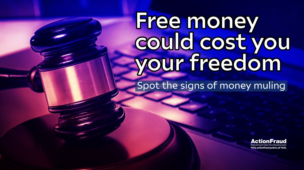 RT @ActionFraudUK: A money mule is someone who lets another person use their bank account to send money, keeping a little bit for themselves. It’s a crime.  Learn more: nationalcrimeagency.gov.uk/moneymuling #StudentSafety