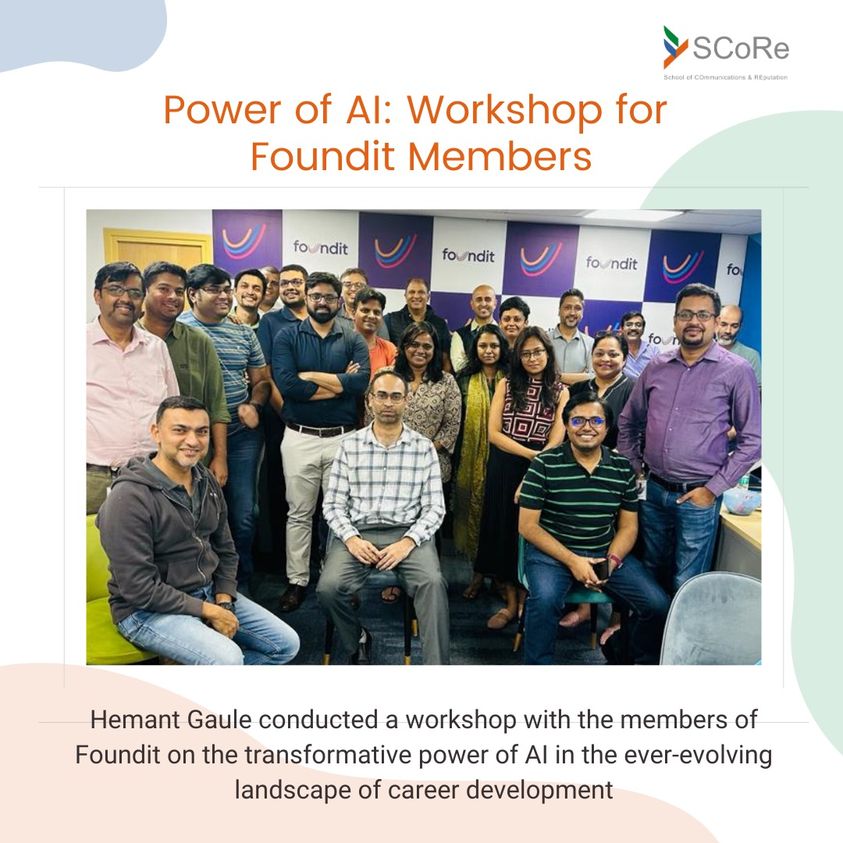 Hemant Gaule, Dean at SCoRe,led an engaging session with Foundit members, diving deep into the transformative power of AI in career development.  
Participants explored AI integration in sales, marketing, and more, gaining hands-on experience in prompt design for #ChatGPT and #AI