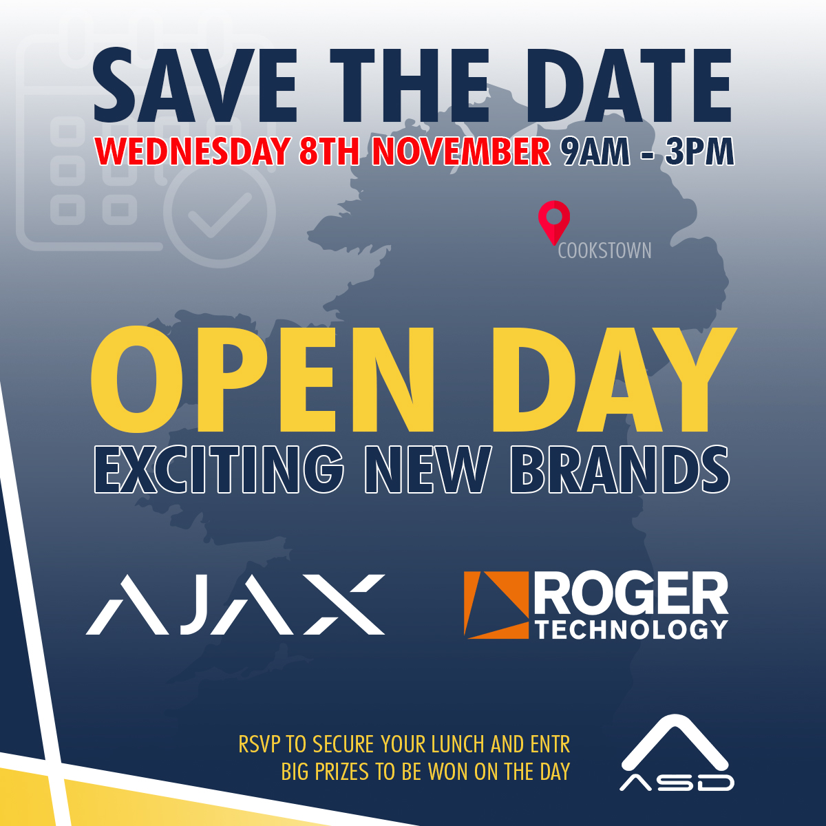 _ASD_ltd's tweet image. SAVE THE DATE. AJAX Systems Business &amp;amp; Roger Technology 

8th November, Cookstown, County Tyrone BT809HJ. NI

RSVP to marketing@asdltd.ie. 

#AJAXSecurity #AJAXsystems #wirelessalarms #securitysystems #homesecuirty #homeautomation #rogertechnology #rogertechnologyireland