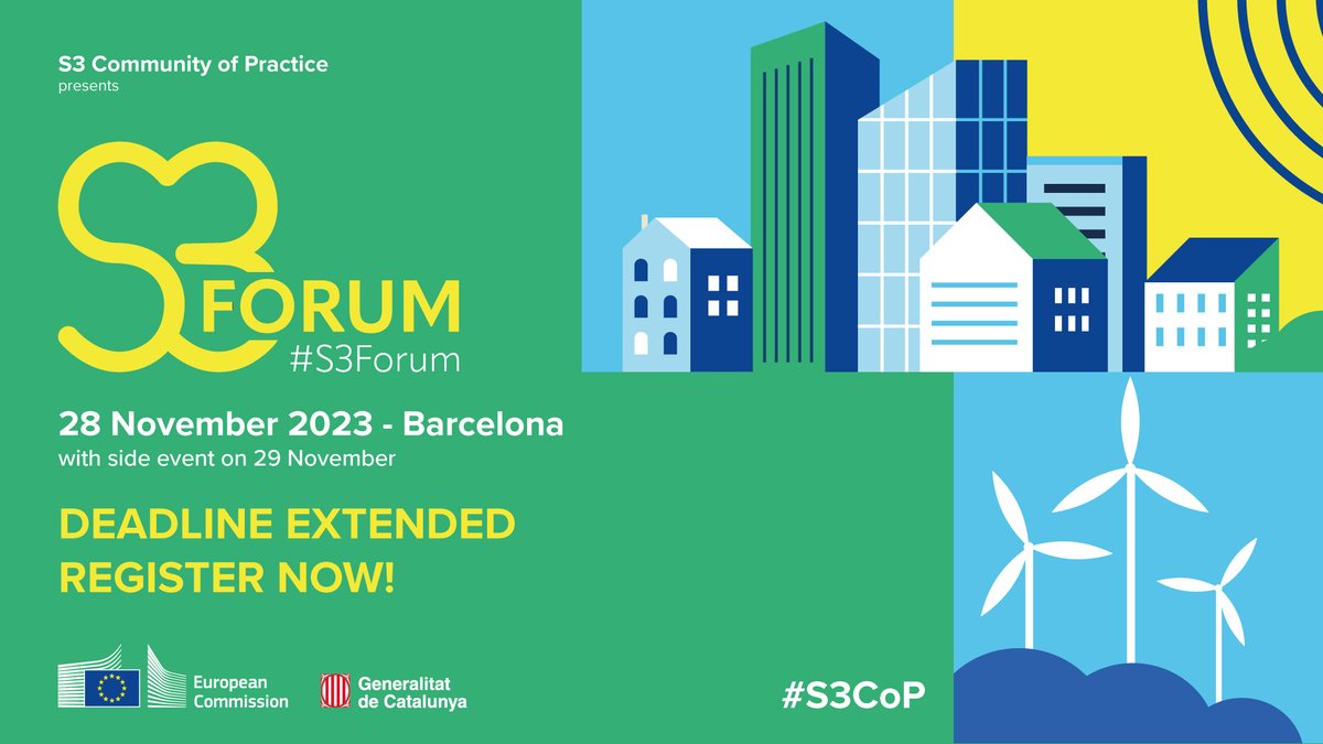 📚 Calling all #S3 practitioners, experts &amp; stakeholders! Do you want to engage in discussions on S3 policy &amp; implementation issues? 

Join @euinmyregion <a href="/gencat/">Generalitat de Catalunya</a> <a href="/S3Cop_EU/">S3 Community of Practice (#S3CoP)</a> at the #S3Forum on 29/11. Discover a detailed agenda &amp; register here ➡️ tinyurl.com/yc7wsame