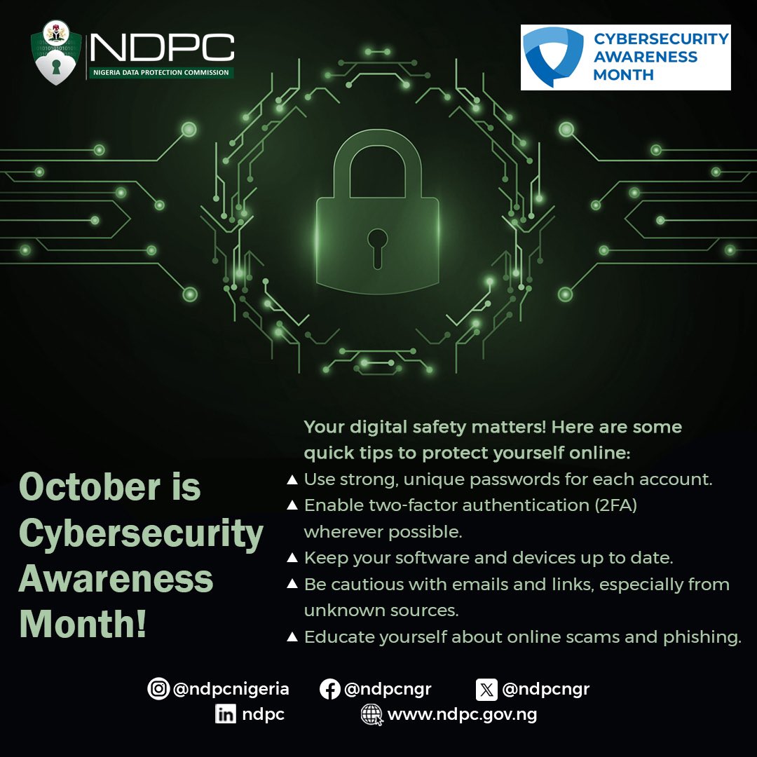 ndpcngr's tweet image. #cybersecurityawarenessmonth2023
#cybersecurity #dataprotection
