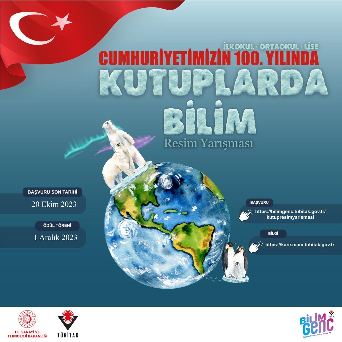 Bafra İlçe Millî Eğitim Müdürlüğü (@bafra_mem) on Twitter photo Kutup bilimleri resimlerle buluşuyor! 🖼️🧑🎨
“Cumhuriyetimizin 100. Yılında Kutuplarda Bilim” temalı Resim Yarışması başvuruları başladı. ❄️🐻❄️🐧
🗓️ Son başvuru tarihi: 20 Ekim 2023
Katılım koşulları ve detaylı bilgi için: 👇
tubitak.gov.tr/tr/duyuru/cumh…
<a href="/tcmeb/">Millî Eğitim Bakanlığı</a>
<a href="/Yusuf__Tekin/">Yusuf Tekin</a> Kutup bilimleri resimlerle buluşuyor! 🖼️🧑🎨
“Cumhuriyetimizin 100. Yılında Kutuplarda Bilim” temalı Resim Yarışması başvuruları başladı. ❄️🐻❄️🐧
🗓️ Son başvuru tarihi: 20 Ekim 2023
Katılım koşulları ve detaylı bilgi için: 👇
tubitak.gov.tr/tr/duyuru/cumh…
<a href="/tcmeb/">Millî Eğitim Bakanlığı</a>
<a href="/Yusuf__Tekin/">Yusuf Tekin</a>