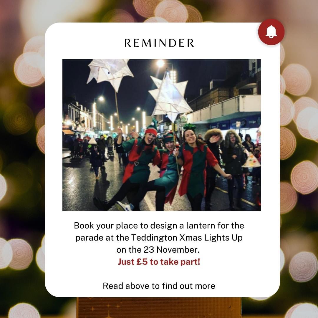 Lantern workshops for the Teddington Christmas Lights Up parade are now available at Happy Potter Ceramics. Click on this link for more info: buytickets.at/happypotter/10… @TeddingtonNub @Teddington_Town