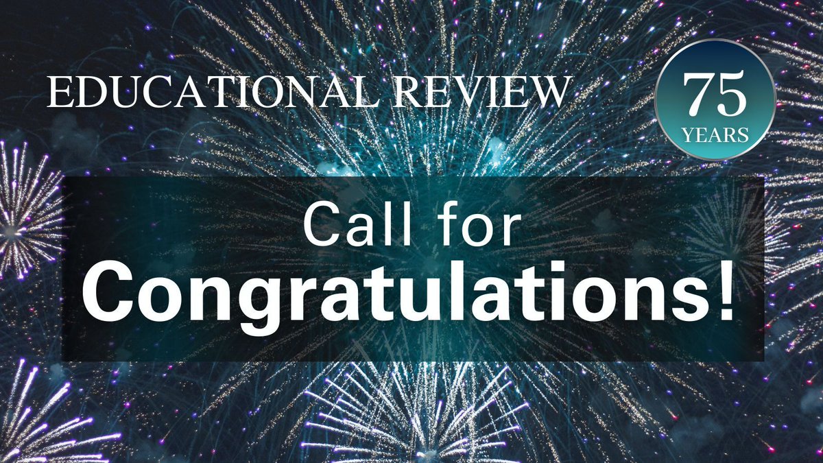 Educational Review (@edreview) on Twitter photo 🚨 DEADLINE EXTENDED! 🚨
Complete the form at the link below by 8th October to submit a message of congratulations for Educational Review's 75th anniversary! 🥳
If you enjoy the journal, let us know! 😊
birmingham.ac.uk/schools/educat…
<a href="/tandfeducation/">T&F Education Research</a> 🚨 DEADLINE EXTENDED! 🚨
Complete the form at the link below by 8th October to submit a message of congratulations for Educational Review's 75th anniversary! 🥳
If you enjoy the journal, let us know! 😊
birmingham.ac.uk/schools/educat…
<a href="/tandfeducation/">T&F Education Research</a>