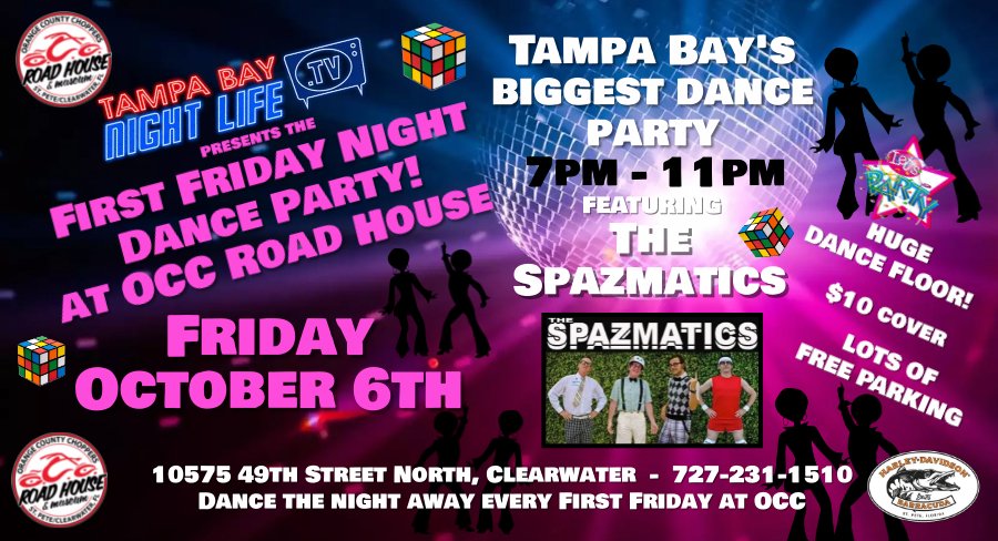 Join us for our First Friday Night Dance Party at OCC Road House in Clearwater with The Spazmatics on stage. Huge dance floor, great food, lots of seating and plenty of delicious Ice Cold Beer.. Fun starts at 7pm
#FirstFriday #Spazmatics #TBNLTV #Clearwater #Dance #OCCRoadHouse