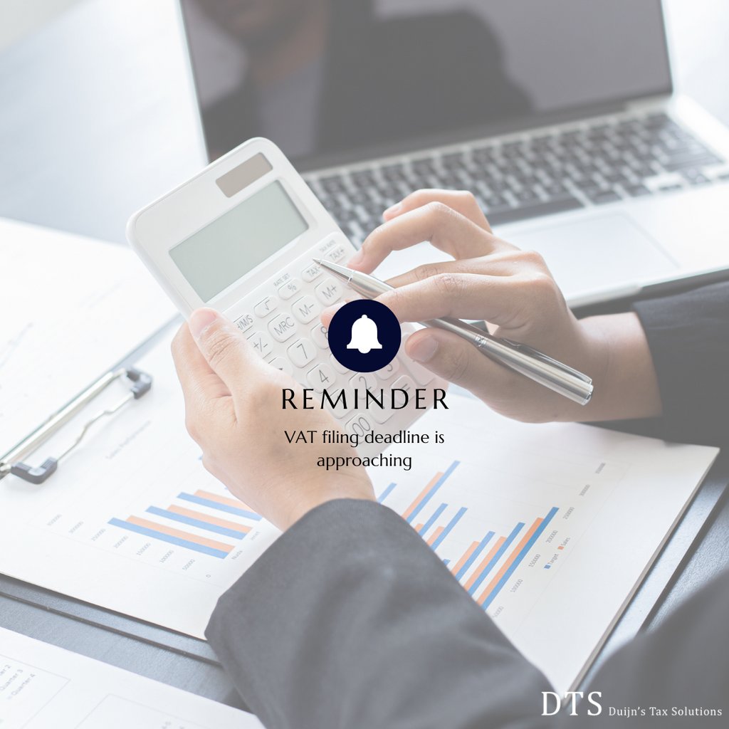 Duijntax's tweet photo. 🗓️ Reminder: Quarterly VAT filing deadline approaching! Stay organized and ensure your records are up to date for a smooth submission. Need assistance? We would be happy to help you! https://t.co/wkRbmuxb89 

 #BTWAangifte #Belastingherinneringen #VATReturn #VATFiling #duijntax https://t.co/4htsccLr9V