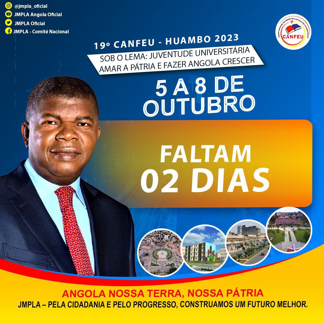 jmpla_oficial's tweet photo. 19º CANFEU HUAMBO 2023
Faltam 2 dias
Juventude Universitária - Amar a Pátria e Fazer Angola Crescer.
#MPLA #JMPLA #OMA #19º_CANFEU #Juventude_Universitária #Huambo #Angola_Crescer🇦🇴 https://t.co/XAAOvDnRLG