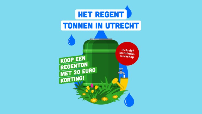 Koop nu een regenton met 30 euro korting en help zo mee drinkwater te besparen. Maak ook meteen gebruik van een van de gratis workshops ‘Hoe sluit ik mijn regenton aan’. Deze actie loopt tot en met 31 oktober. Meer info en data utrecht.nl/regenton