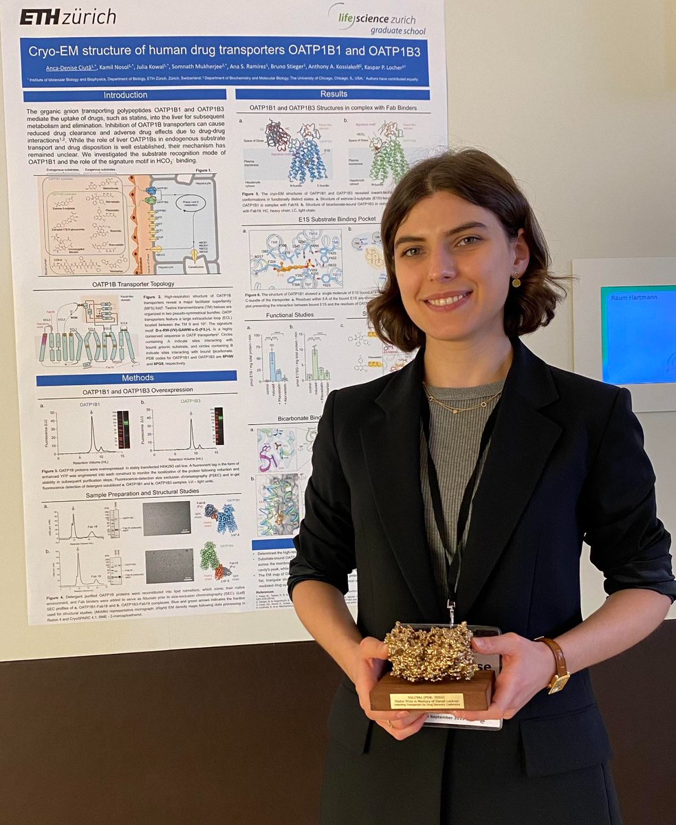 Congratulations to <a href="/AncaCiuta/">Anca Ciuta</a> for winning the poster prize at the <a href="/RESOLUTE_IMI/">RESOLUTE - Research Empowerment on Solute Carriers</a> conference!! 🙌
#transporters #SLC #CryoEM