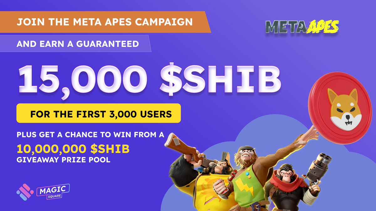 MagicSquareio's tweet photo. 🔥 HOT Offer Alert 🔥

Join the @MetaApesGame campaign and claim a #Binance Gift Card packed with 15,000 $SHIB 🎁

🚀 Stand a chance to be part of a whopping 10,000,000 $SHIB prize pool!

⏳ Act fast, spots are limited!
https://t.co/GBBh7xmKA1 https://t.co/f7XCskK1kD