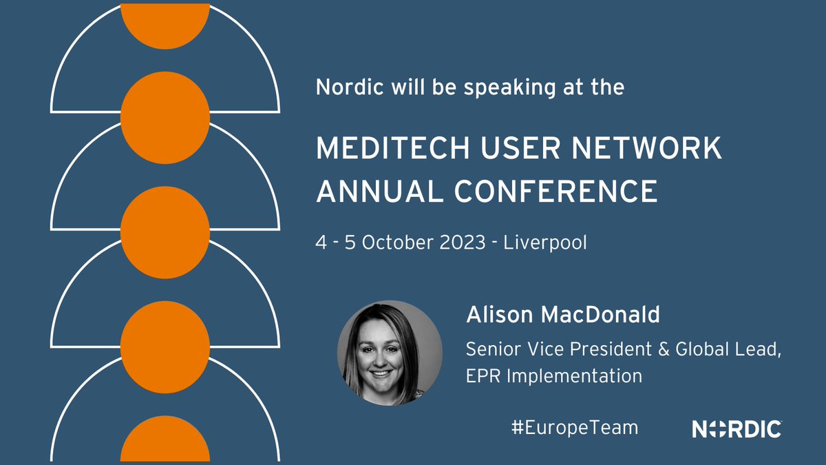 Are you attending the @MEDITECH_UK User Network Annual Conference this week? Join us on 5 October when our Senior Vice President and Global #EPR Implementation Lead, Alison MacDonald will discuss clinical standardisation in a shared multi-site EPR.