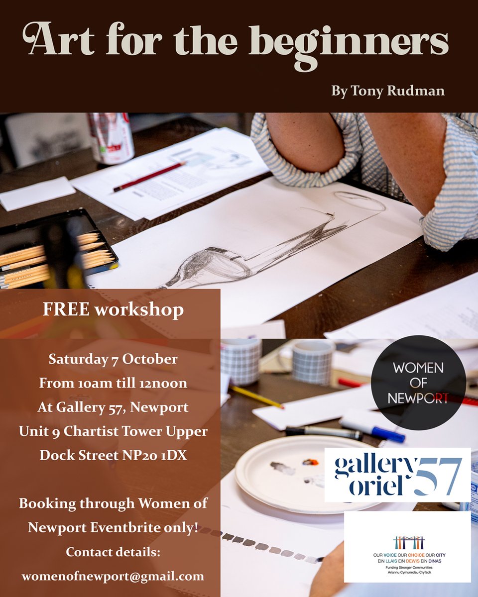 We still have tickets available for the workshop with Tony Rudman. It's free, because it is funded by Our Voice Our Choice Our City . Hosted by <a href="/gallery57/">Gallery 57 Ltd</a>🤗 eventbrite.co.uk/e/art-for-the-…

#newport #womenofnewport