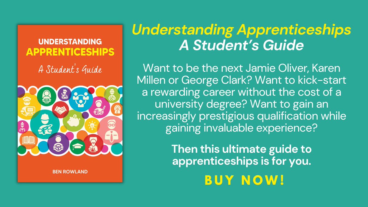 ‘I wish I’d had this book years ago’ – Anne Diamond Understanding Apprenticeships: A Student's Guide will help you to find out if an #apprenticeship is right for you. Buy the essential new book, available now on Amazon: amazon.co.uk/Understanding-… @100kdecision @Benrrowland #UCAS