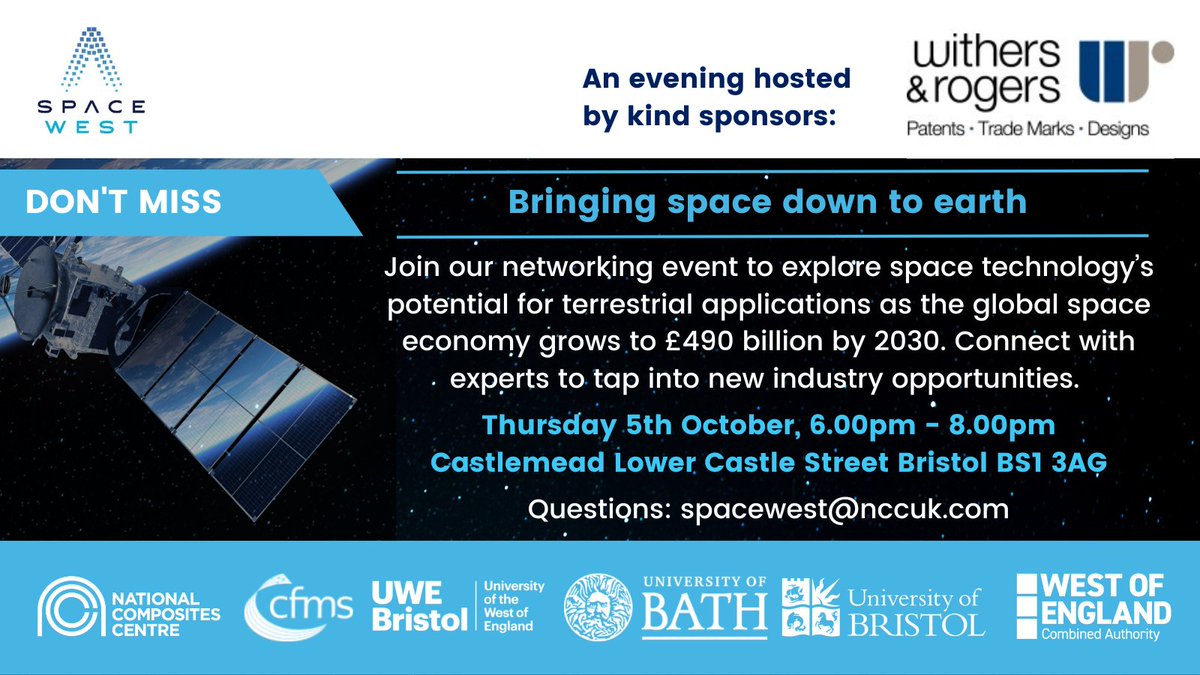 NCCUKinfo's tweet photo. 🚀Join the Space West 'Bringing Space Down to Earth' event on Oct 5, 6-8pm. Explore space technology's potential as the global space economy soars and connect with experts.
💻Sign up here: https://t.co/6EQpTME3Jr
#SpaceTechRevolution #NetworkingEvent #SpaceWest #WorldSpaceWeek https://t.co/ogtu1QZvVd