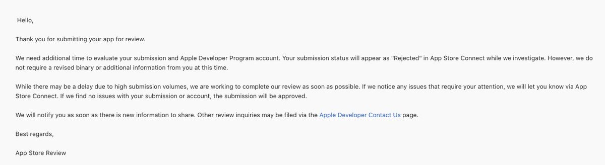 evansonm_'s tweet photo. Has anyone else been through this? Apple rejected my app, mentioning they need more time to evaluate. It's causing me some anxiety. 😅
#buildinpublic #indiedev #indieIOSDev #iosdev #ios #appstore https://t.co/QMCygn4Xe7