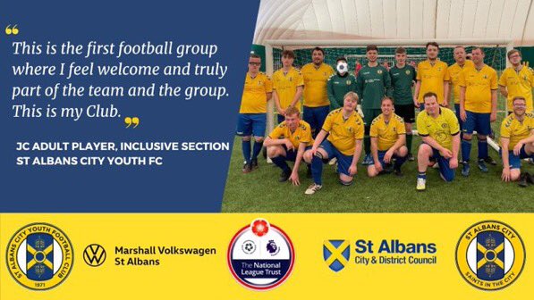 SAINTS IN THE CITY (@saintsandsacyic) on Twitter photo Our <a href="/CityYouthFC/">St Albans City Youth</a> <a href="/SACYInclusive/">St Albans City Youth FC Inclusive Section</a> Adult โฝ๏ธ provides opportunities for young people aged 18-25 to access the game & be part of our Club & community.
Sat am & Mon eve
๐ฉinclusion@cityyouthfc.com
Made possible with funding from ๐
<a href="/TheNLTrust/">The National League Trust</a>
<a href="/Marshall_VW/">Marshall Volkswagen</a>
<a href="/StAlbansCouncil/">St Albans Council</a>
<a href="/hertscc/">Hertfordshire County Council</a> Our <a href="/CityYouthFC/">St Albans City Youth</a> <a href="/SACYInclusive/">St Albans City Youth FC Inclusive Section</a> Adult โฝ๏ธ provides opportunities for young people aged 18-25 to access the game & be part of our Club & community.
Sat am & Mon eve
๐ฉinclusion@cityyouthfc.com
Made possible with funding from ๐
<a href="/TheNLTrust/">The National League Trust</a>
<a href="/Marshall_VW/">Marshall Volkswagen</a>
<a href="/StAlbansCouncil/">St Albans Council</a>
<a href="/hertscc/">Hertfordshire County Council</a>