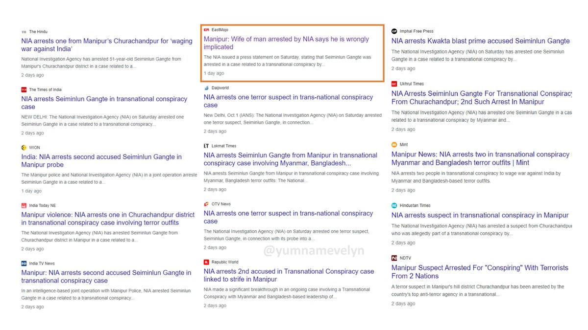 I'm curious why <a href="/EastMojo/">EastMojo</a> didnt publish the NIA's capture of Seiminlun Gangte when so many other media sites did. But after 3days, they released a narrative claiming that he was wrongly accused.

<a href="/EastMojo/">EastMojo</a> is a totally sold-out media outlet which is a mouthpiece of Kuki community