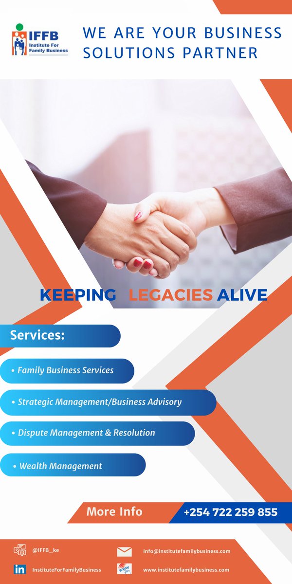 IFFB_ke's tweet photo. #IFFB #Family Business
"The father buys,the son builds ,the grandchild sells,and his son begs "
This show the importance of having Family business structure
For more :
https://t.co/jGjp3p96GW https://t.co/nh1t53lsrm