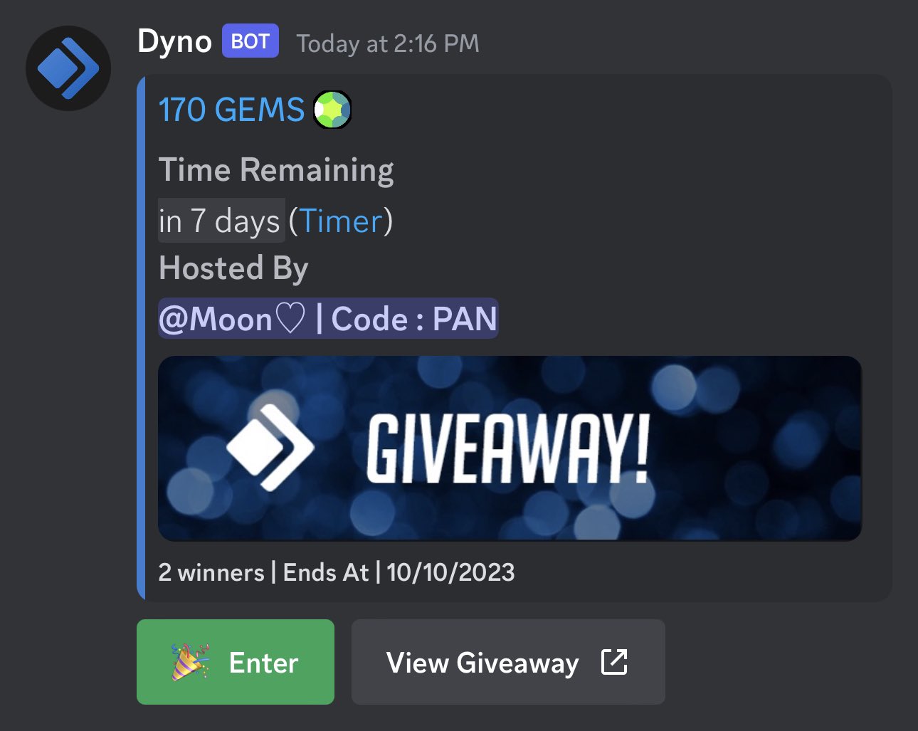 Code: PAN 🎙️ on X: 2 * 170 gem giveaway on my discord server