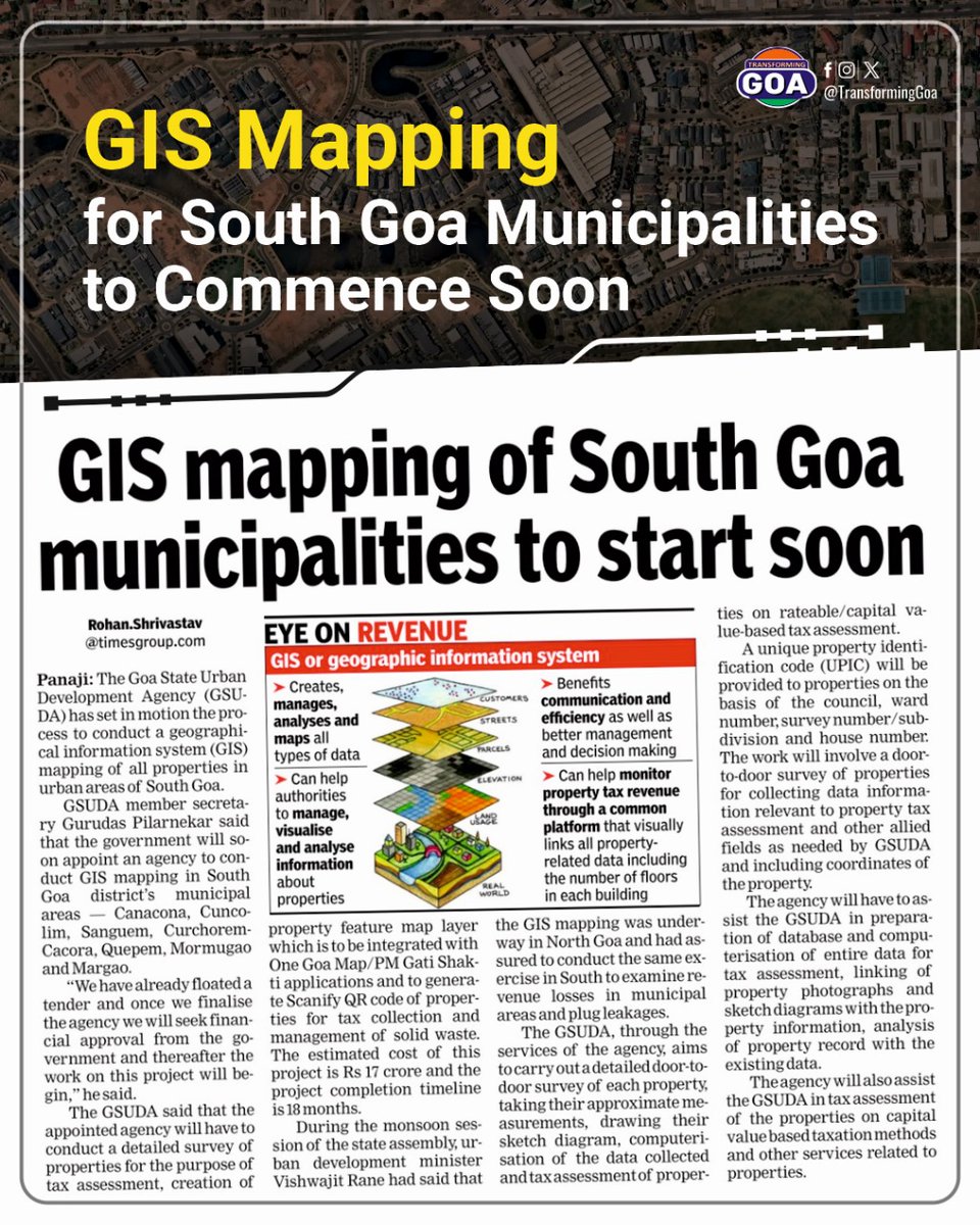 GIS Mapping for South Goa Municipalities to Commence Soon

#goa #GoaGovernment #TransformingGoa #facebookpost #bjym #bjymgoa #GIS #southgoa #GISmapping #municipalities