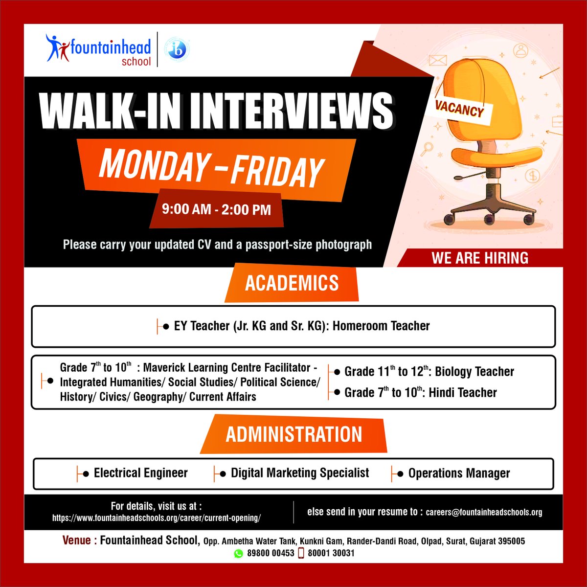 FSSurat's tweet photo. We are on a lookout for passionate individuals, ready to reshape the future of Indian education. Join Our Team!!
#ibeducators #hiringnow #vacancy https://t.co/oeVTImTpck