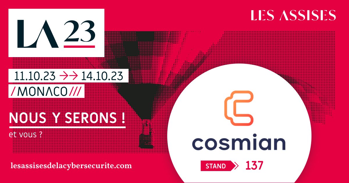 Cosmian (@cosmianofficial) on Twitter photo We're excited to announce Cosmian's presence at <a href="/Les_Assises/">Les Assises</a> de la Cybersecurité, from October 11 to 14, 2023 in <a href="/GvtMonaco/">Gouvernement Monaco</a>!
Join us to discover next-generation #cryptography 🚀
#Cybersecurity #LesAssises #DigitalTransformation #CISO We're excited to announce Cosmian's presence at <a href="/Les_Assises/">Les Assises</a> de la Cybersecurité, from October 11 to 14, 2023 in <a href="/GvtMonaco/">Gouvernement Monaco</a>!
Join us to discover next-generation #cryptography 🚀
#Cybersecurity #LesAssises #DigitalTransformation #CISO
