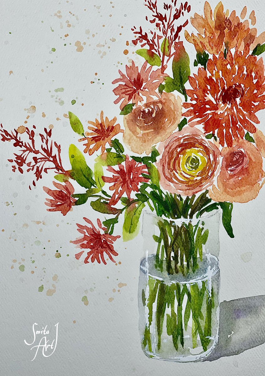 Amber blooms cascade,
In crisp air, their colors played,
Autumn's palette displayed 🌸

#watercolorflorals #watercolor #floralart #floral #Autumn #October