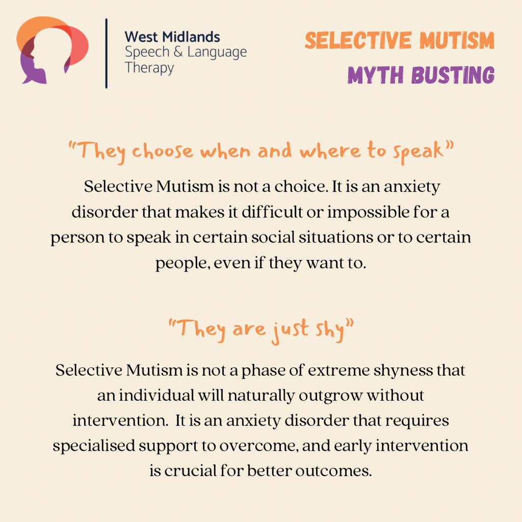 WMISLT2's tweet photo. It's #SelectiveMutismAwareness month. Whether you're a parent, teacher, or healthcare professional, it is essential that #SelectiveMutism is understood by all. This month our SM Clinical Lead @Lilias_Jeffery is busting some myths we come across as SaLTs. https://t.co/KQj9LJFlVd