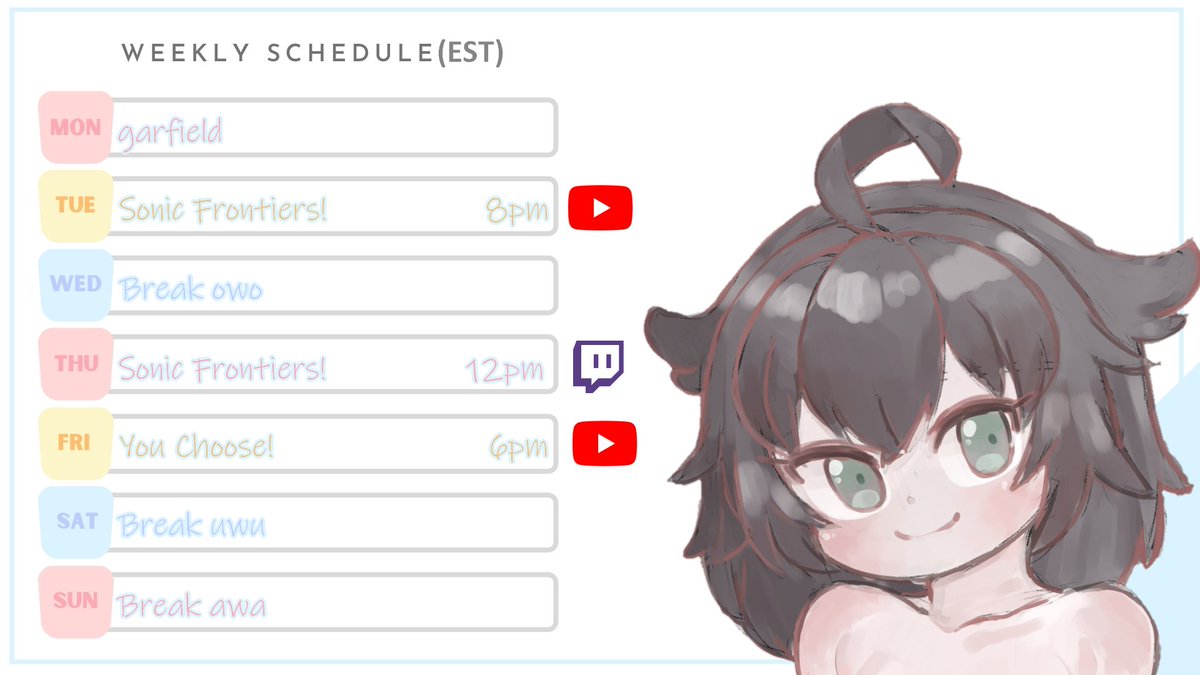 Here is the schedule for this week!!!!! 
#ENVtubers #VtubersUprising