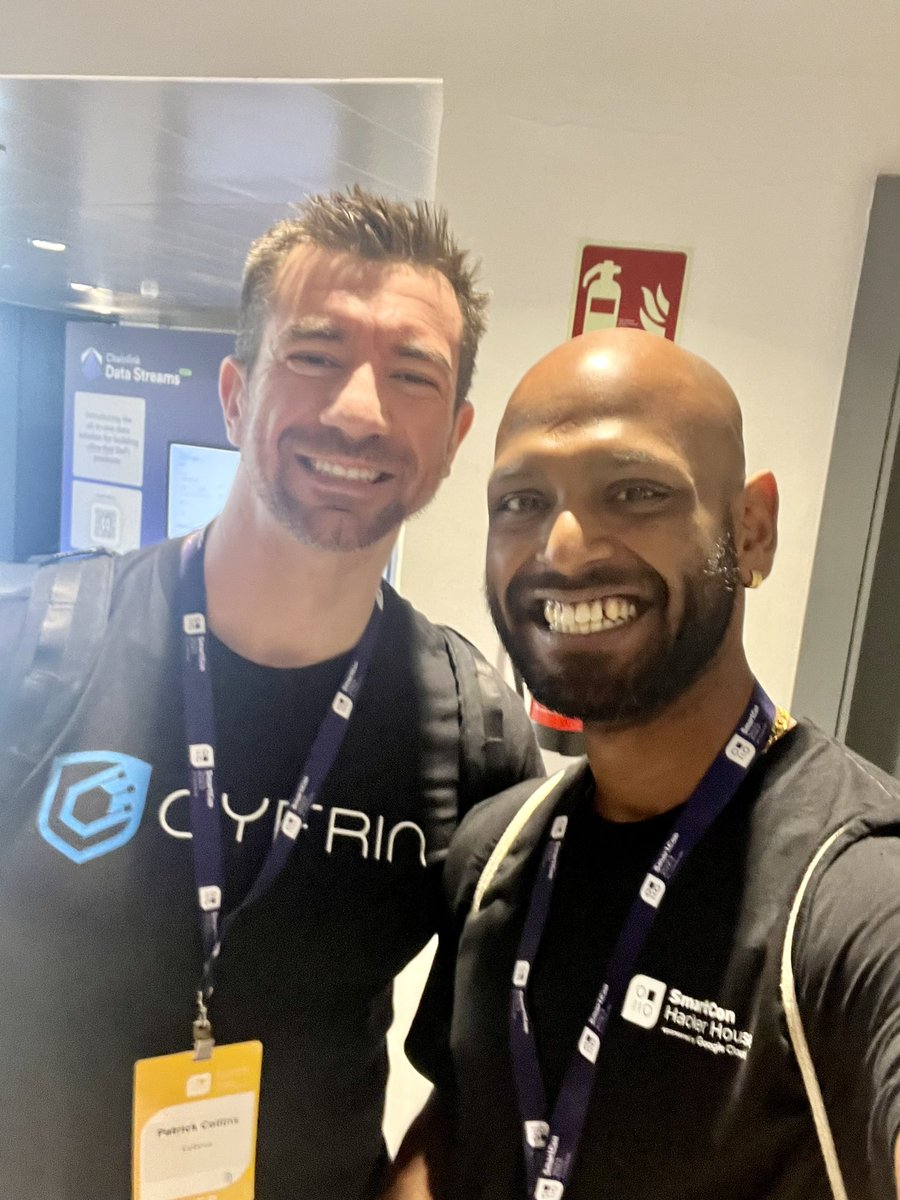 When dev does deadlifting 😂 
Huge pleasure meeting @PatrickAlphaC in #smartcon2023 by @chainlinklabs 

Thanks for all your videos to educate the dev community. 

Spoke about #SmartContracts #AttackVectors contents for the dev community. @CyfrinAudits