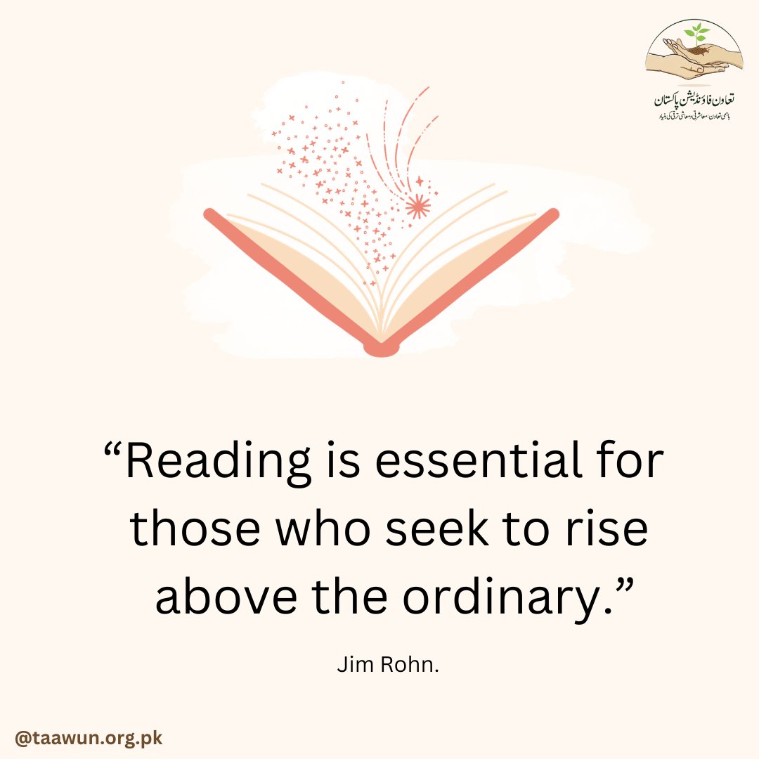 'Reading is essential for those who seek to rise above the ordinary.'
Jim Rohn

#taawunfoundationpakistan #readingbook #ReadingHabbit #quoteoftheday #books
