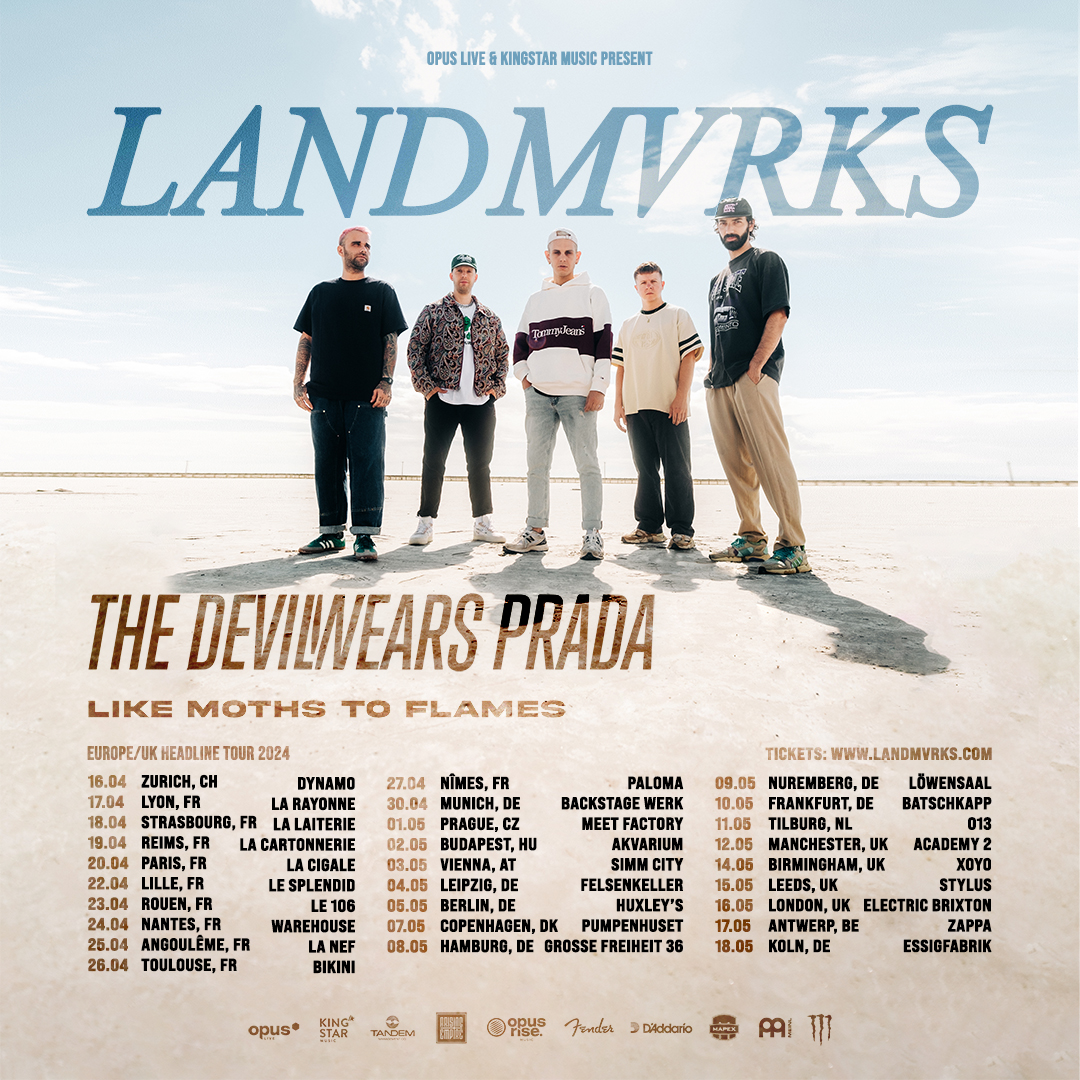 LANDMVRKS's tweet photo. Europe / UK we will be back in April - May 2024 for our biggest headliner to date. We’re very stoked to be bringing along our friends from @TDWPband  and the very good folks from @LMTF 
Tickets go on sale Thursday at 11am (CET)
https://t.co/EQ8cLefti6 https://t.co/PL2jt0G6FN