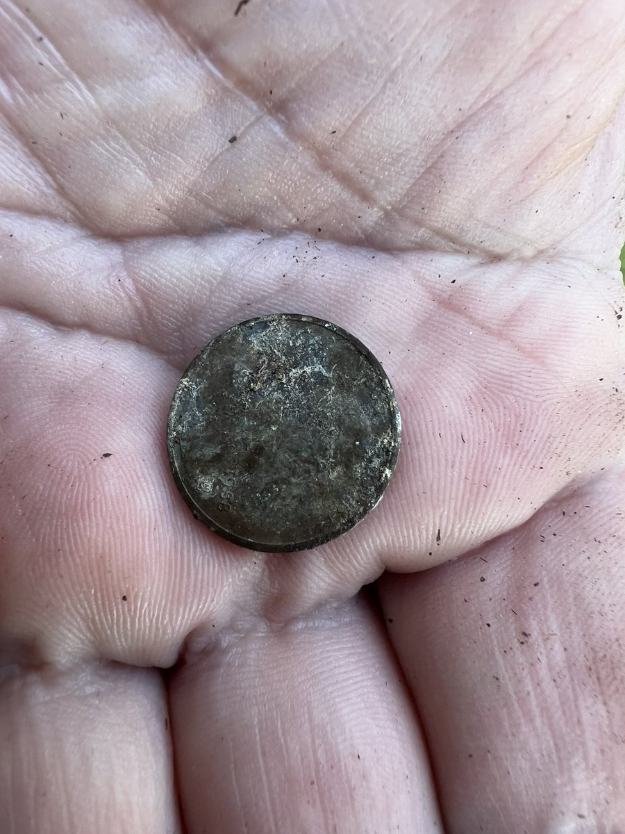 Found this rare coin metal detecting yesterday. You’re invited to join us at 7:40 this morning on <a href="/wzlx/">100.7 WZLX</a> as we clean it up to reveal its date. What year do you think it is? #TreasureHunter
