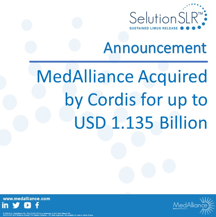 MedallianceSA's tweet photo. MedAlliance has been acquired by @Cordis, a worldwide leader in the development and manufacture of interventional cardiovascular and endovascular technologies. The acquisition became effective from 2 October 2023.
Full press release: https://t.co/l8oPwQzj4R
#SelutionSLR https://t.co/bBQv4Ec0Sw