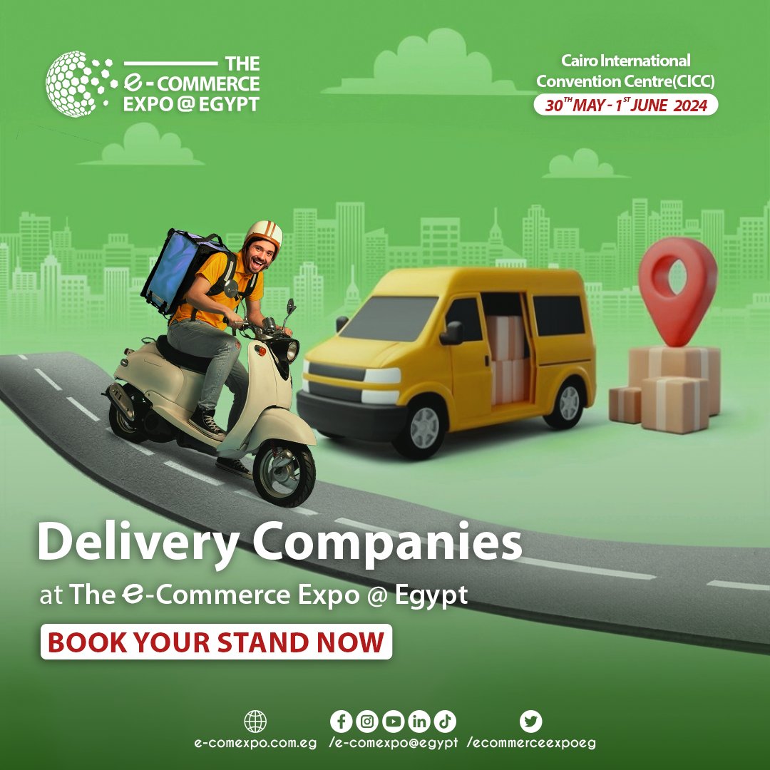 Attention Delivery Companies
Join our exhibitors at The E-commerce Expo Egypt ™and seize the chance to network, elevate and collaborate.
#deliveryservices #deliverycompanies #ecommerce #Fulfillment #cargoshipping #specializedgoodsdelivery #theecommerceexpoegypt #deliveryinegypt