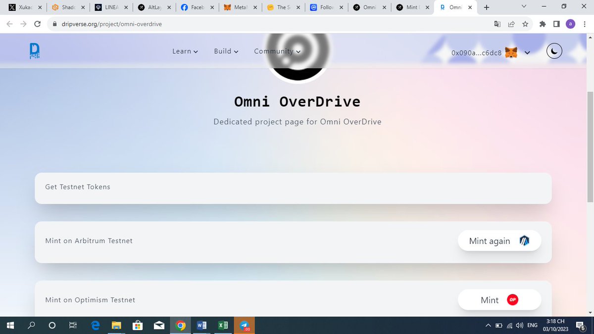 chanhdoro's tweet photo. 🎬UPDATE #OMNI TESTNET
✳️Omni Overdrive - Mission DripVerse Protocol
✅Bước 1: Truy cập
https://t.co/wSMAjSjWyF
Mint NFT trên #OP Testnet và #ARB Testnet
Sau đó Mint NFT trên #OMNI Testnet
✅Bước 2: Claim OAT trên #Galxe
https://t.co/AxuxnW5ACm https://t.co/D2rxNQ39Mb