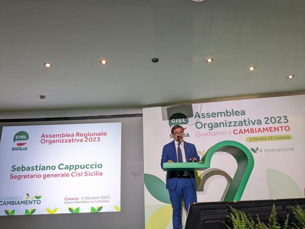 CislSicilia's tweet photo. Il segr gen #CislSicilia #SebCappuccio "Noi siamo la #Cisl, il sindacato dell’autonomia, dell’associazionismo, della contrattazione, della partecipazione, della solidarietà, della giustizia sociale, della prossimità, della grande vicinanza verso le persone che aggreghiamo" https://t.co/b7Jnl0n0pO