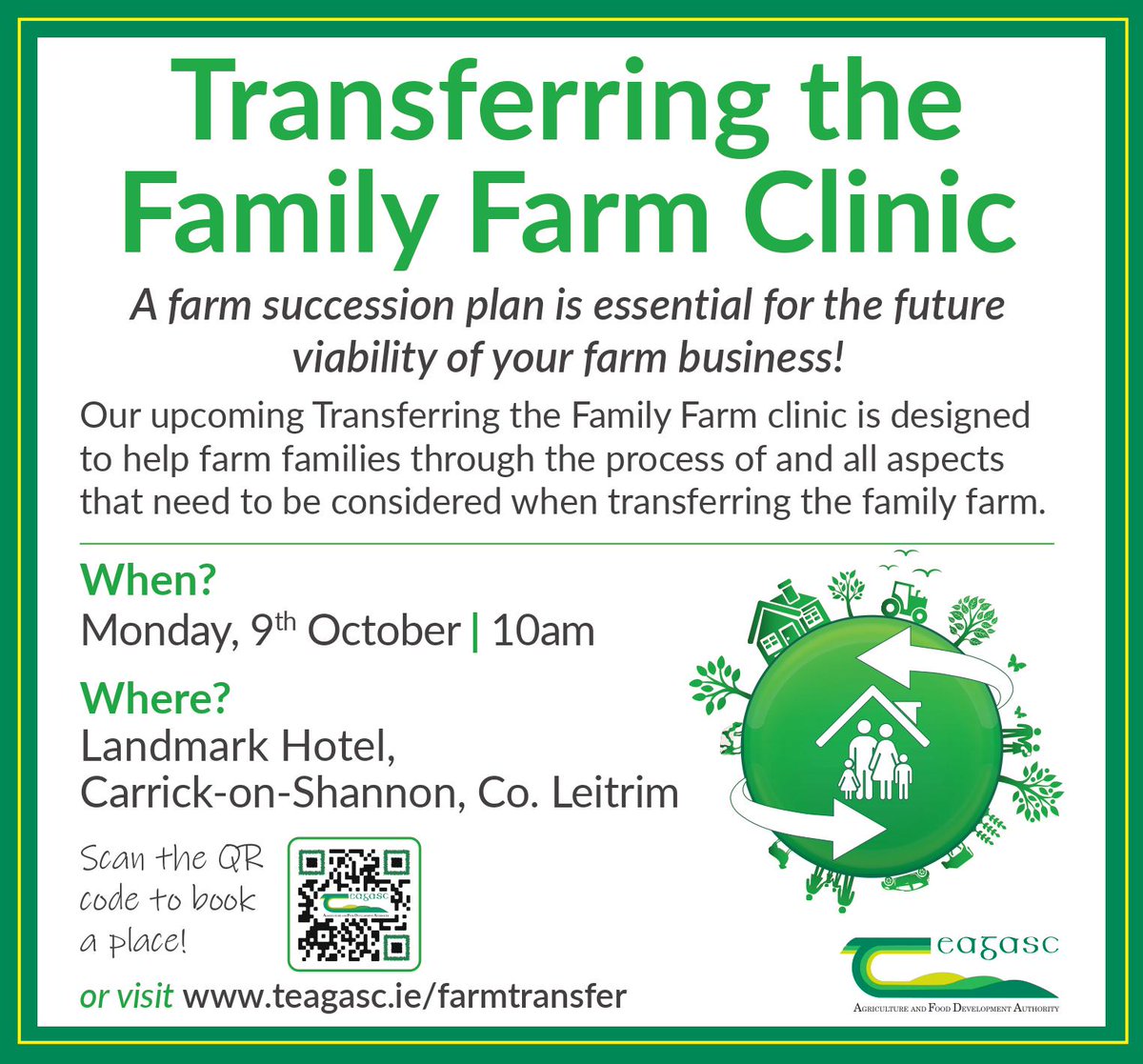 Transferring the Family Farm Clinic is designed to help families through the process of and all aspects needing consideration when transferring the farm.Book a place by visiting teagasc.ie/farmtransfer or call your local Teagasc office for assistance.#familyfarm
