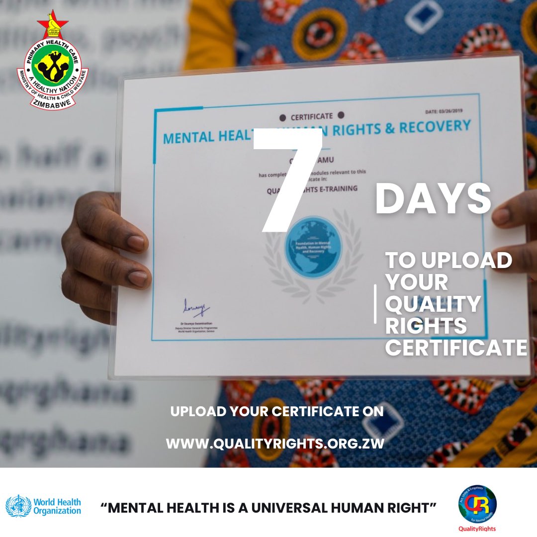 Excited about #QualityRights e-training being rolled out among mental health CSOs, has your organization started? It’s not too late <a href="/REPSSI/">REPSSI</a>  <a href="/WHO_Zimbabwe/">WHO Zimbabwe</a> <a href="/Pamumvurizwe/">Pamumvuri</a> <a href="/FloBaing/">Florence Baingana</a> <a href="/MichelleFunk3/">Michelle Funk</a> <a href="/DebraMachando/">Debra Machando</a> <a href="/ndinewezimbabwe/">Ndinewe Foundation</a> <a href="/ZPCS_PR/">Zimbabwe Prisons and Correctional Service</a> <a href="/PoliceZimbabwe/">Zimbabwe Republic Police</a> <a href="/MiracleMissions/">Miracle Missions</a> <a href="/zvandiri/">Zvandiri</a>