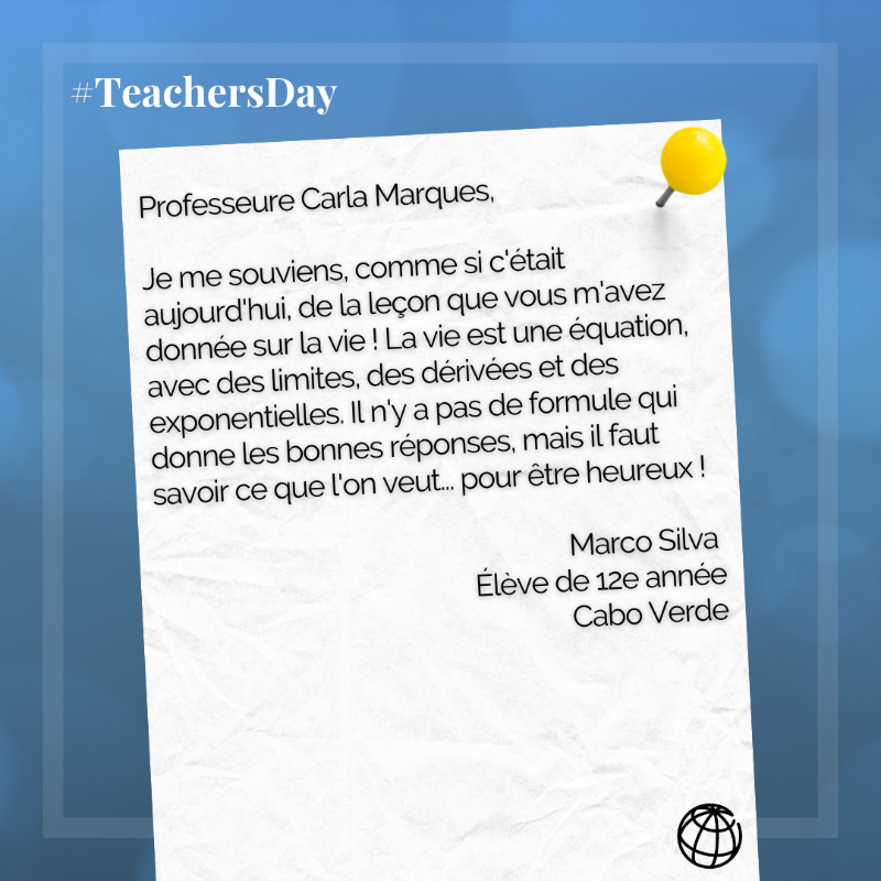 BM_Afrique's tweet photo. #WorldTeachersDay
Prenons ensemble le temps de dire :💫MERCI chers professeurs !💫

Des membres de l'équipe @BM_Afrique ont écrit une lettre à un enseignant qui a marqué leur scolarité.
Et vous ? Quels mots dédieriez-vous à l'enseignant qui a laissé une empreinte dans votre vie ?